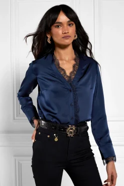 Holland Cooper Lace V-Neck Blouse Ink Navy Online