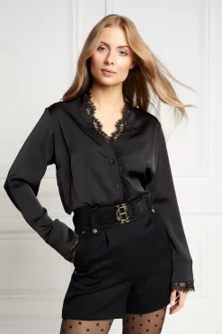 Holland Cooper Lace V-Neck Blouse Black Satin Online