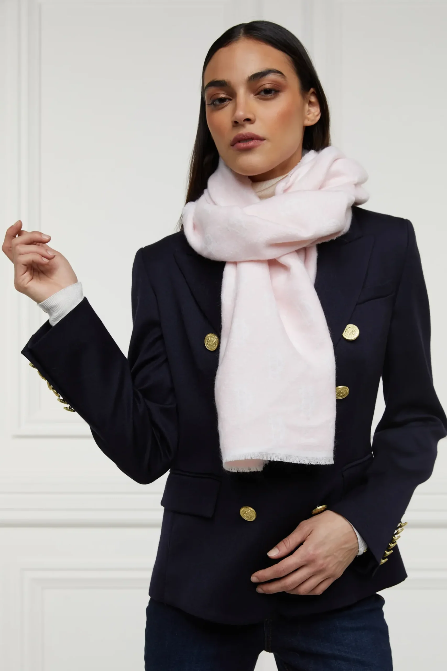 Holland Cooper Lightweight Monogram Scarf Cream Soft Pink New