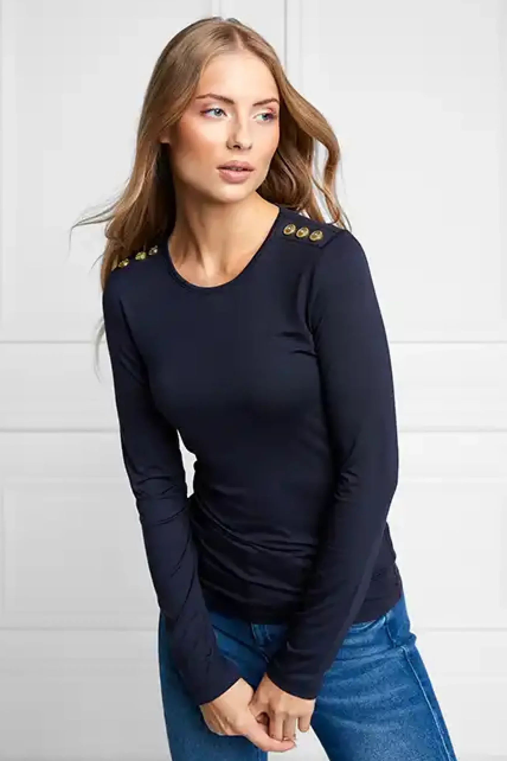 Holland Cooper Long Sleeve Crew Neck Tee Ink Navy