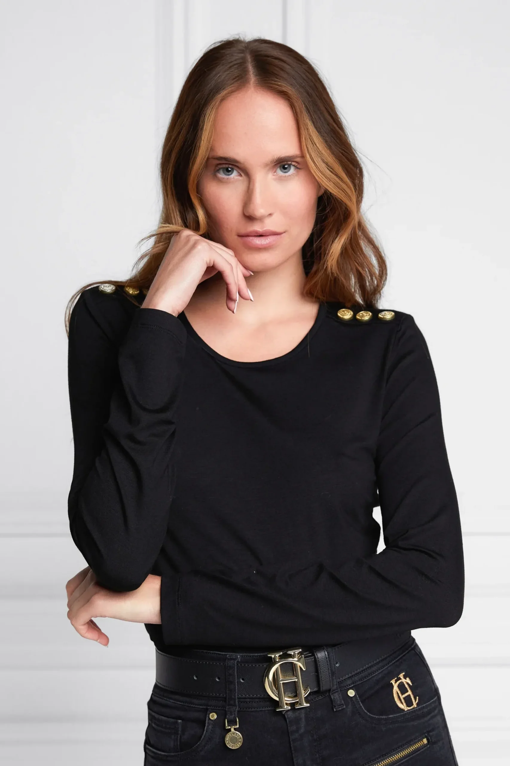 Holland Cooper Long Sleeve Crew Neck Tee Black Discount