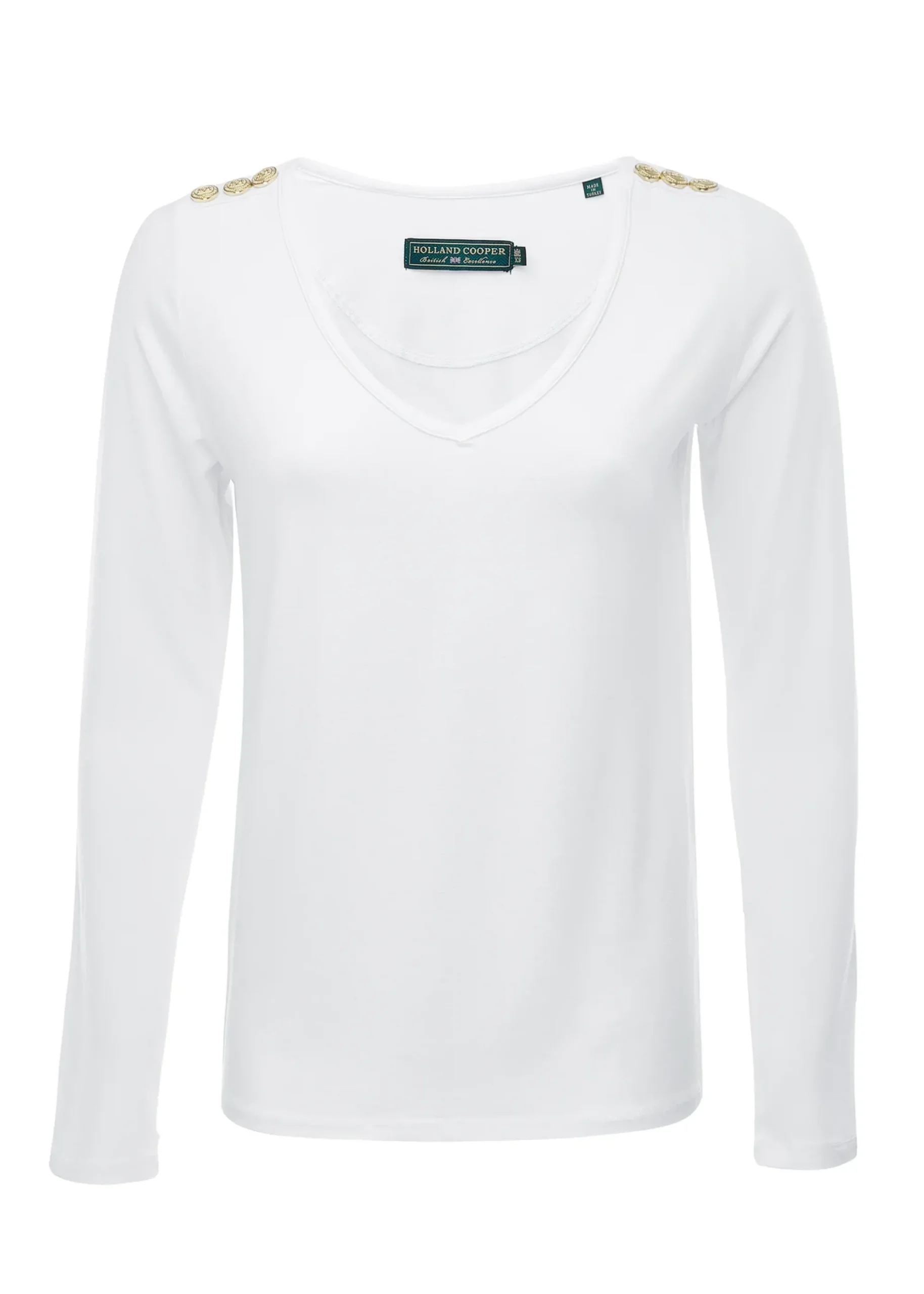 Holland Cooper Long Sleeve V-Neck Tee White Best