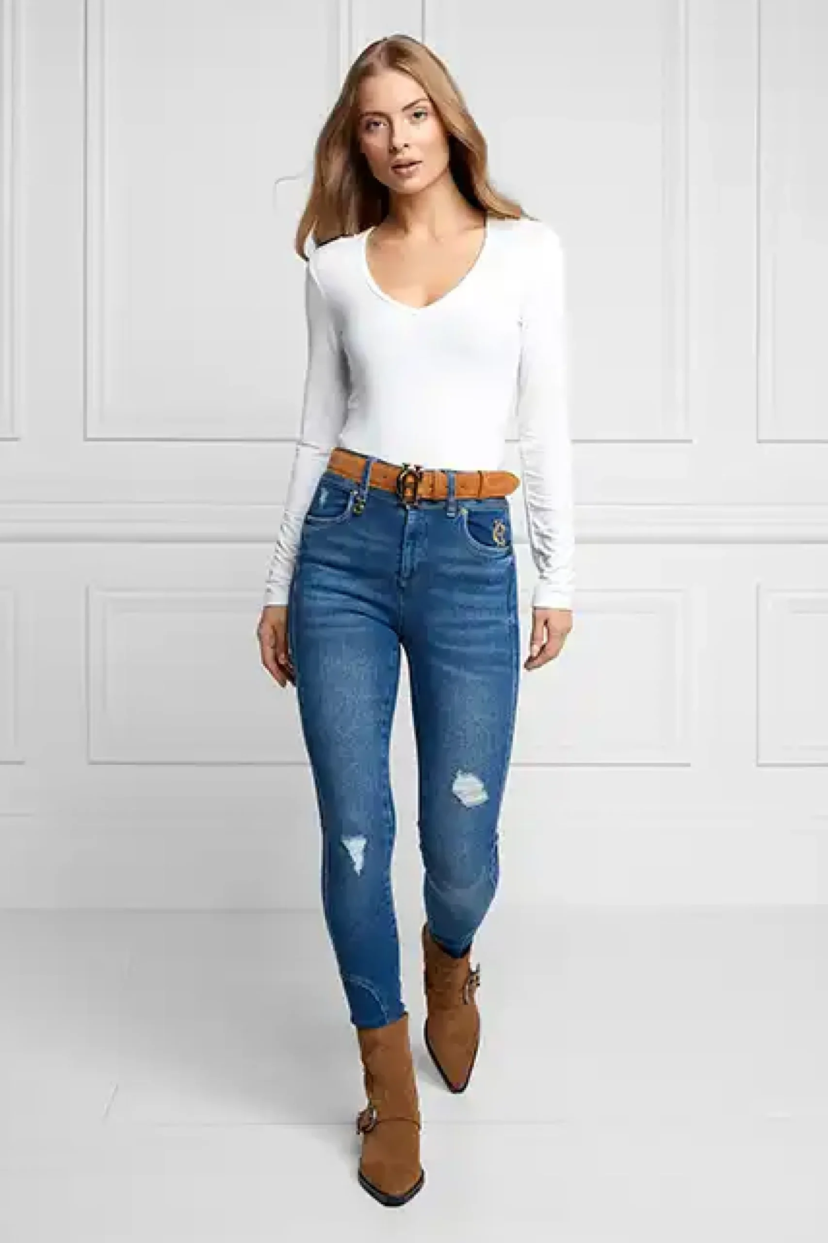 Holland Cooper Long Sleeve V-Neck Tee White Best