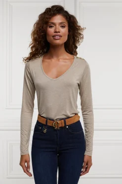 Holland Cooper Long Sleeve V-Neck Tee Oatmeal Best