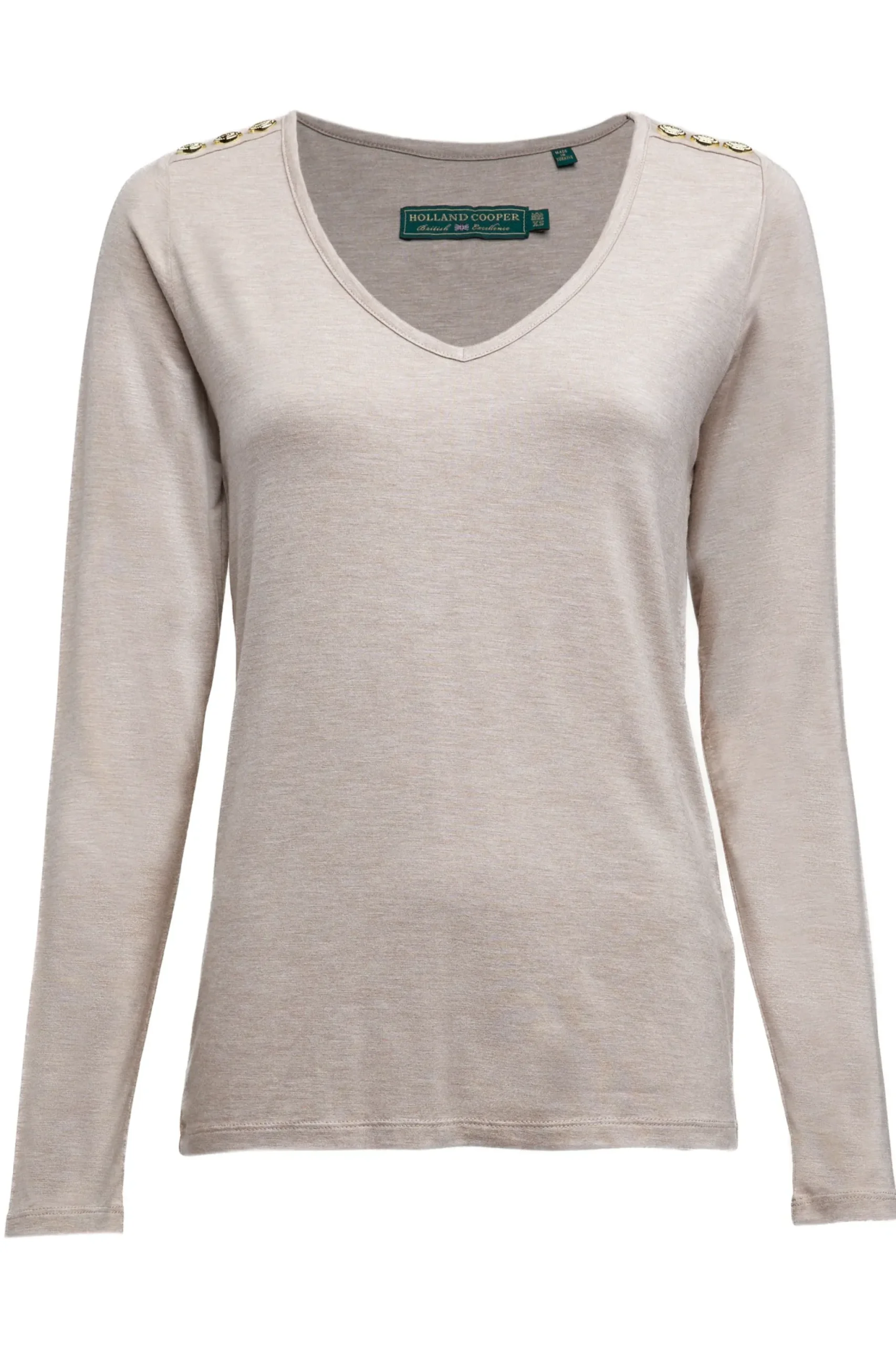 Holland Cooper Long Sleeve V-Neck Tee Oatmeal Best