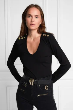 Holland Cooper Long Sleeve V-Neck Tee Black Best