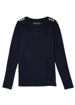 Holland Cooper Long Sleeve V-Neck Tee Ink Navy Online