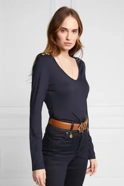 Holland Cooper Long Sleeve V-Neck Tee Ink Navy Online