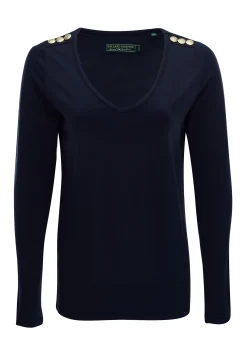 Holland Cooper Long Sleeve V-Neck Tee Ink Navy Online
