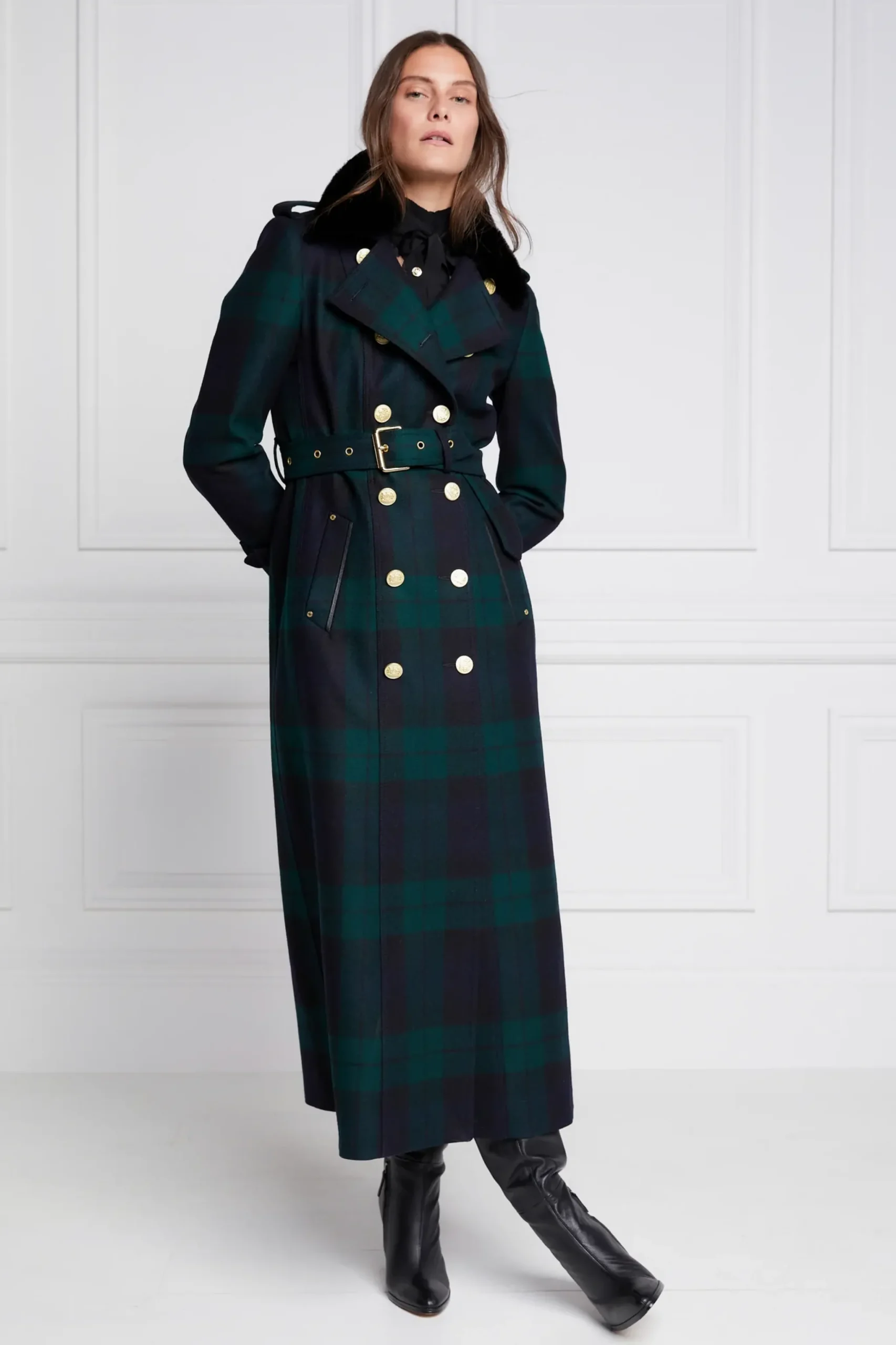 Holland Cooper Marlborough Shearling Trench Coat Blackwatch Outlet
