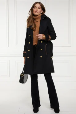 Holland Cooper Marlborough Trench Coat Soft Black Tan Best