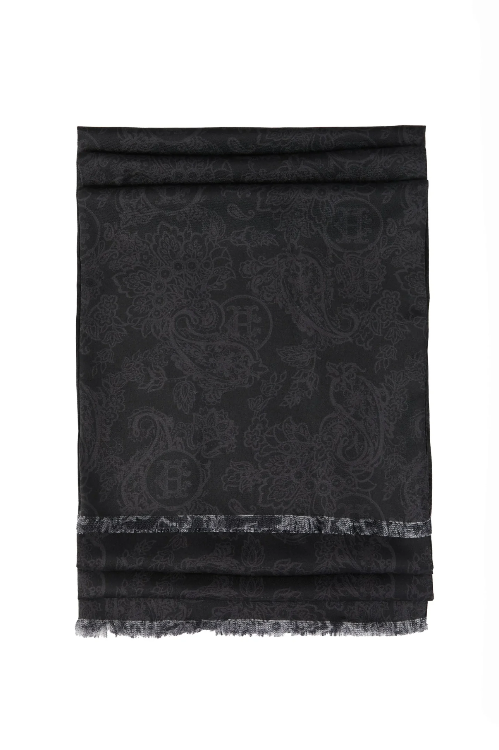 Holland Cooper Men's Silk Scarf Black Charcoal Paisley Best
