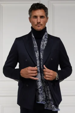 Holland Cooper Men's Silk Scarf Ink Navy Cream Paisley Online