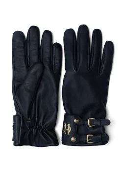 Holland Cooper Monogram Leather Gloves Ink Navy Discount