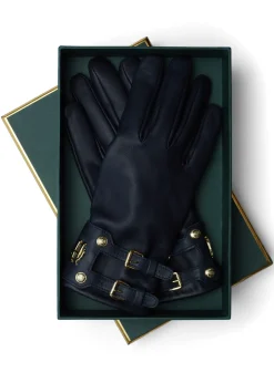 Holland Cooper Monogram Leather Gloves Ink Navy Discount