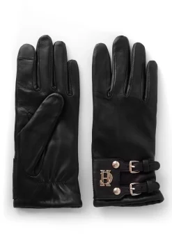 Holland Cooper Monogram Leather Gloves Black Clearance