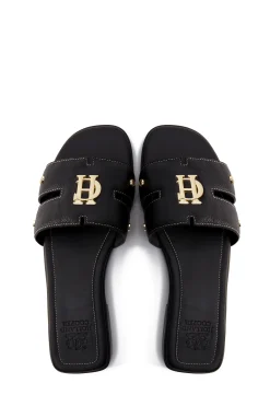 Holland Cooper Monogram Slides Black Leather Discount