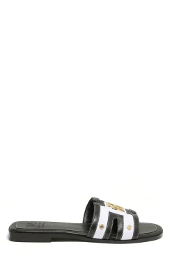 Holland Cooper Monogram Slides Black Canvas Outlet