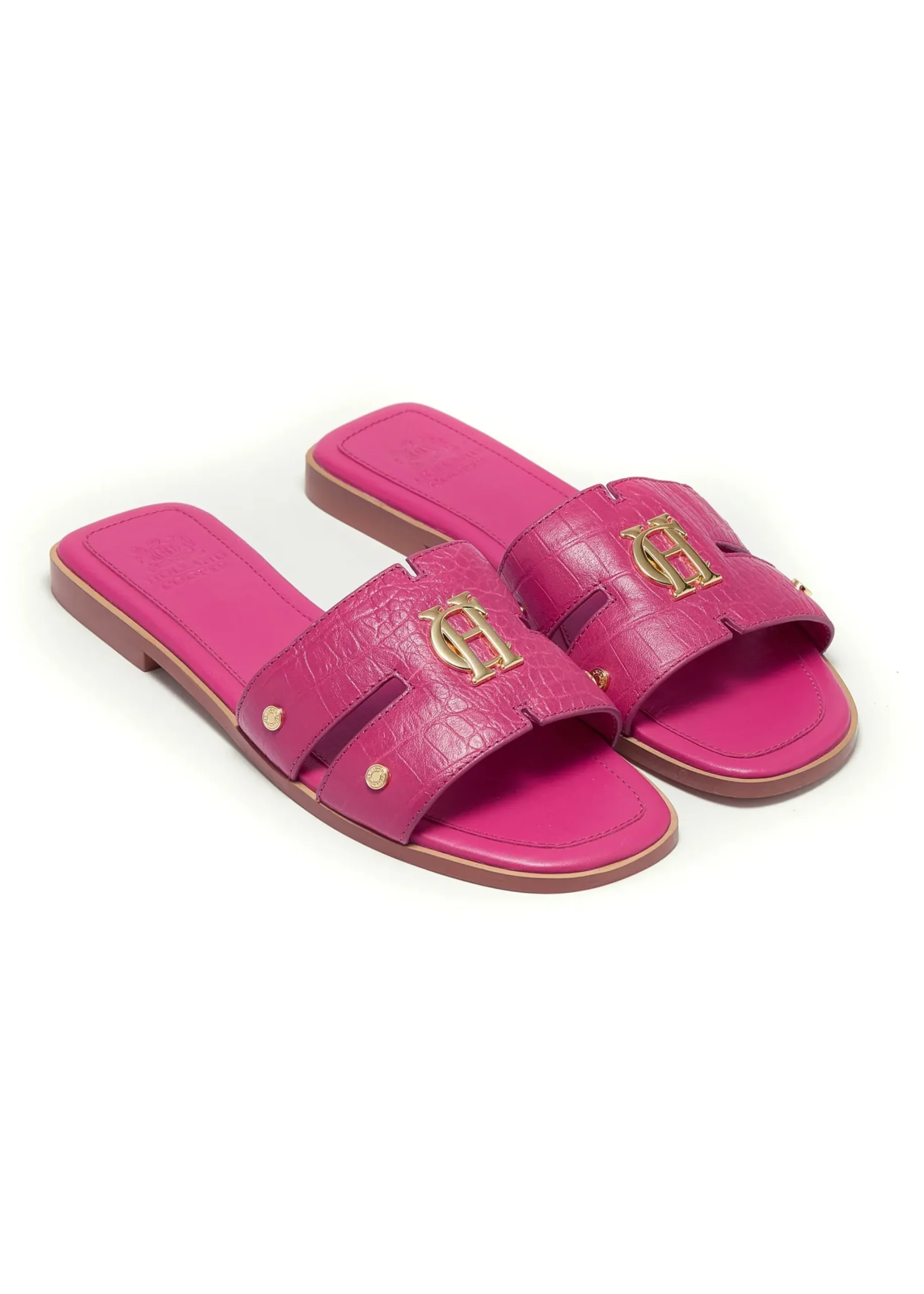 Holland Cooper Monogram Slides Pink Croc New