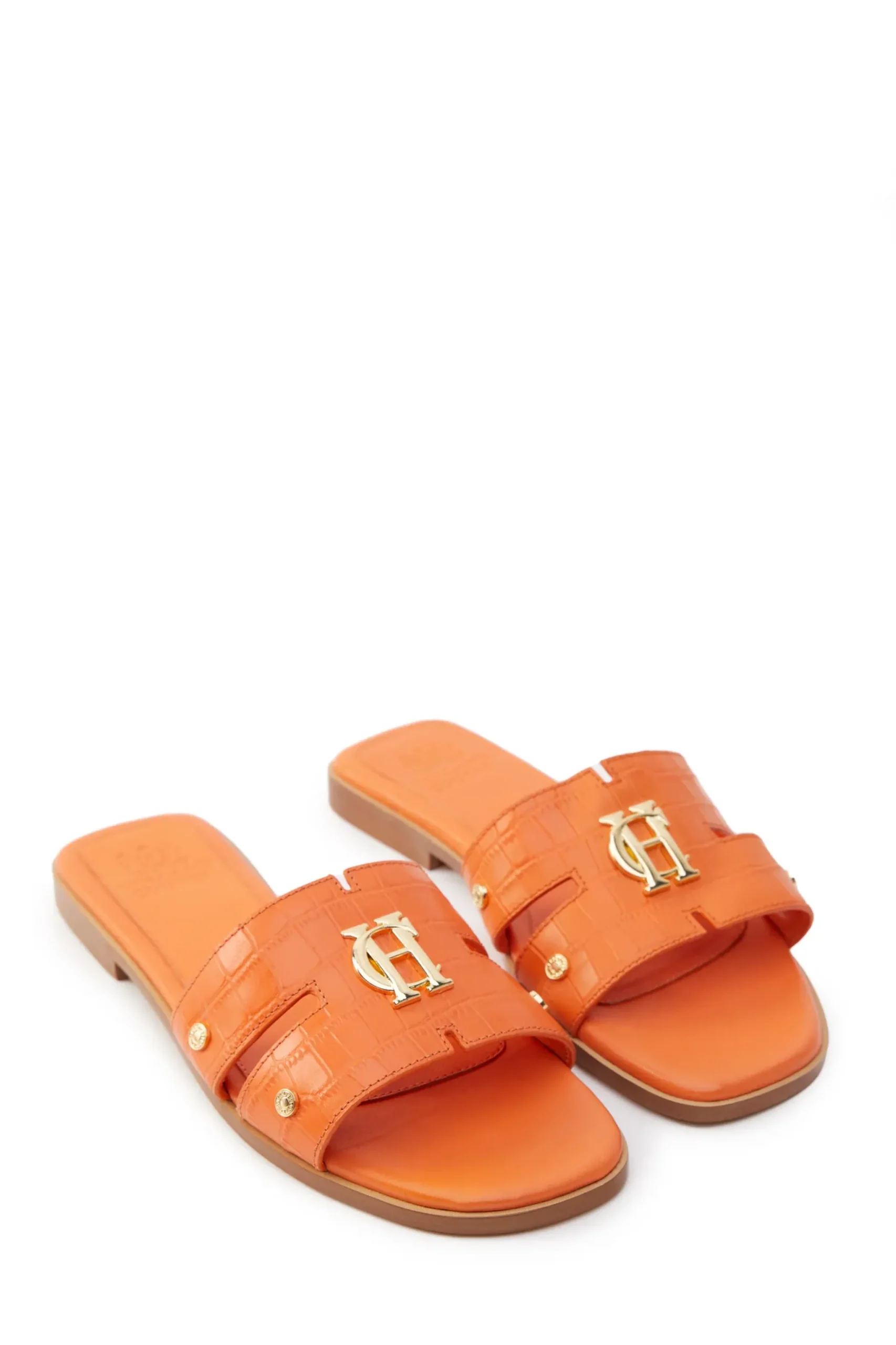 Holland Cooper Monogram Slides Orange Croc Clearance