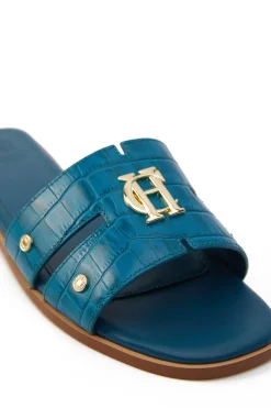 Holland Cooper Monogram Slides Teal Croc Best