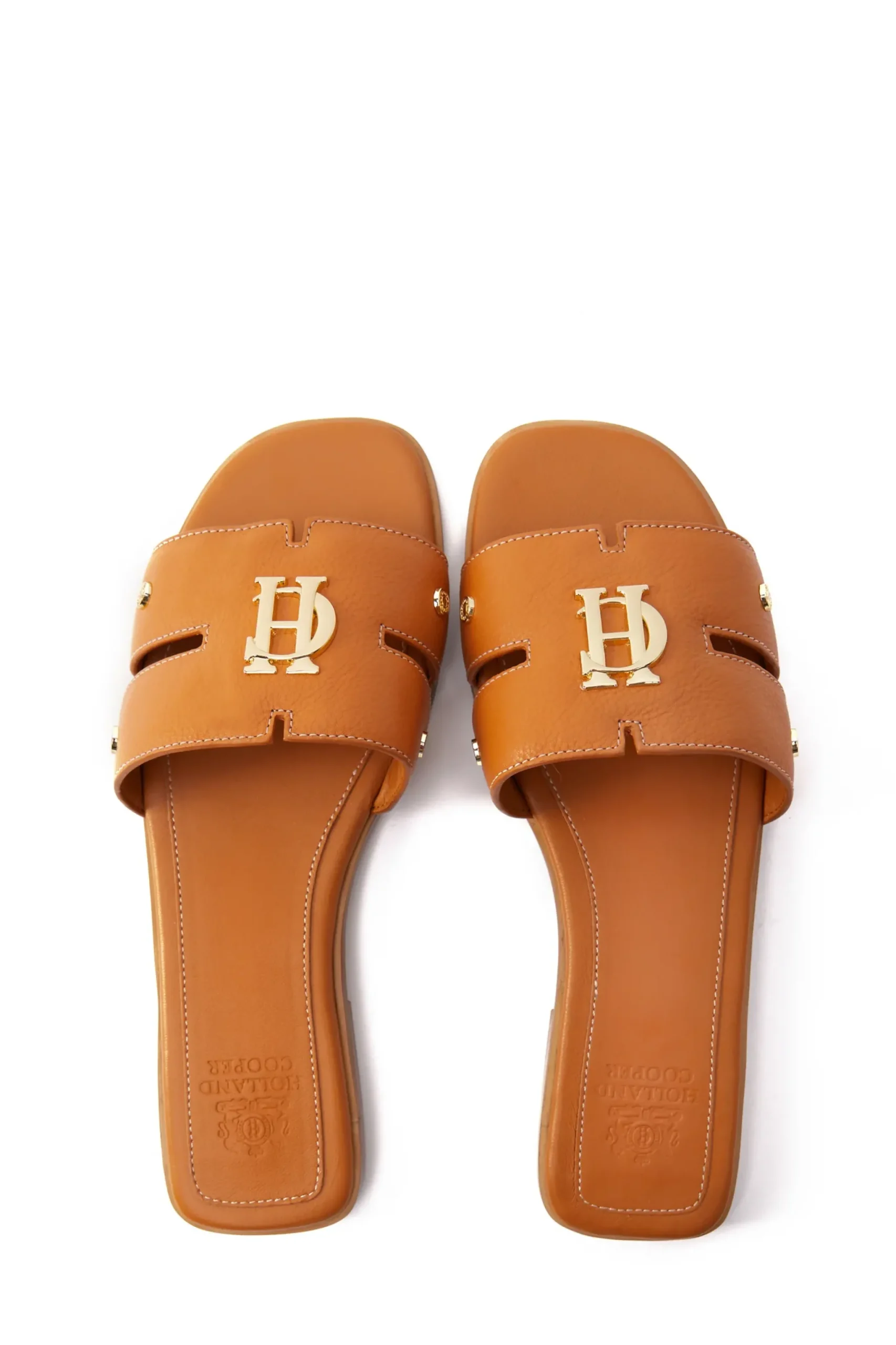 Holland Cooper Monogram Slides Tan Leather Hot