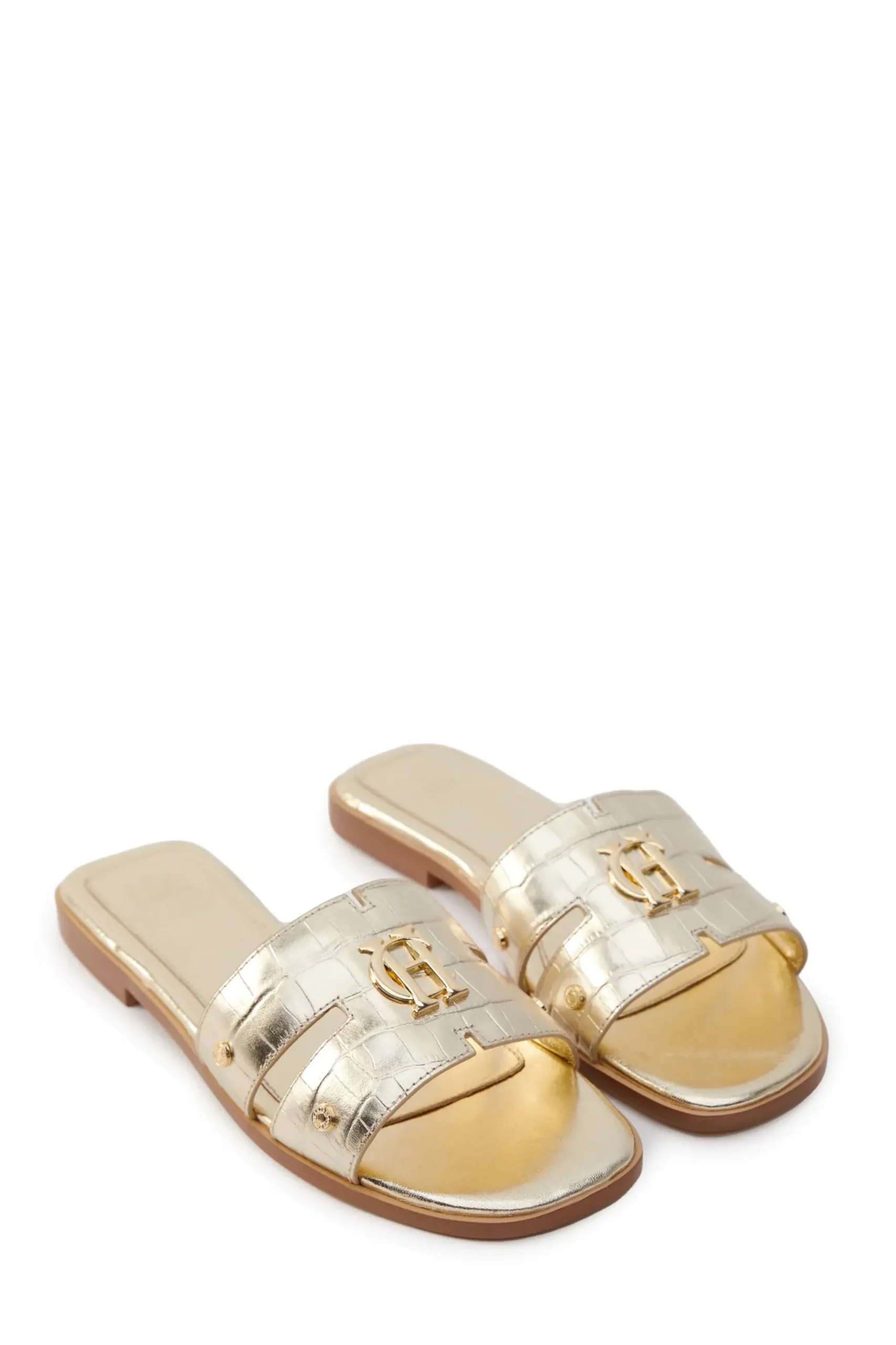 Holland Cooper Monogram Slides Gold Croc