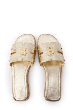 Holland Cooper Monogram Slides Gold Croc