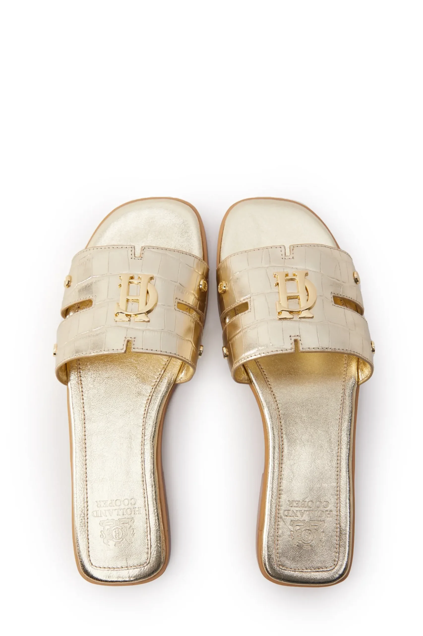 Holland Cooper Monogram Slides Gold Croc