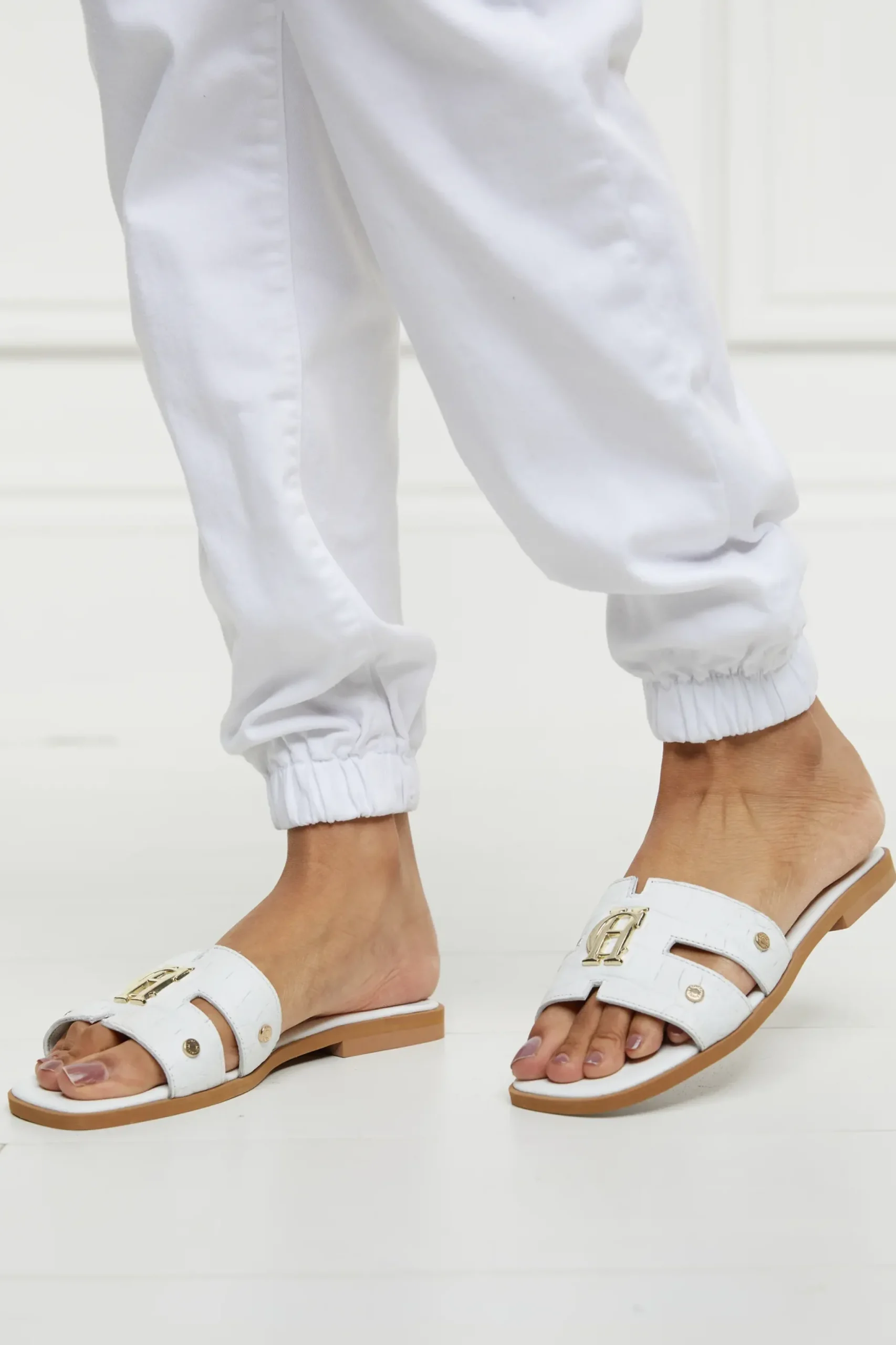Holland Cooper Monogram Slides White Croc Sale