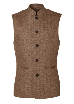 Holland Cooper Nehru Gilet Large Scale Brown Herringbone Outlet