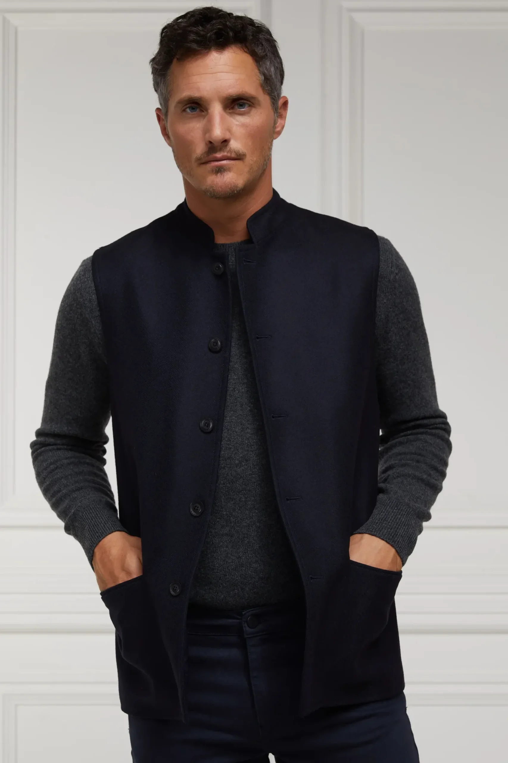 Holland Cooper Nehru Gilet Navy Loxley Clearance