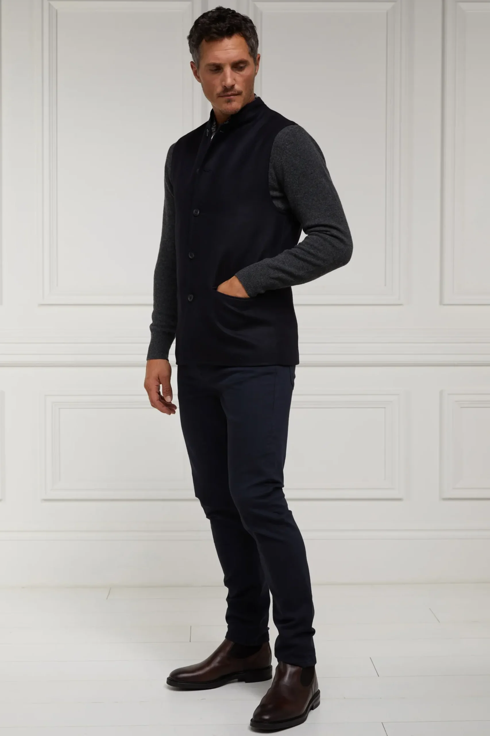 Holland Cooper Nehru Gilet Navy Loxley Clearance