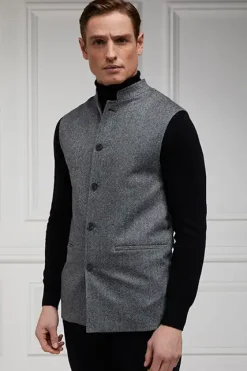 Holland Cooper Nehru Gilet Mono Herringbone Outlet
