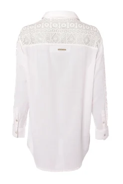 Holland Cooper Oversized Cotton Lace Shirt Pink Stripe Outlet