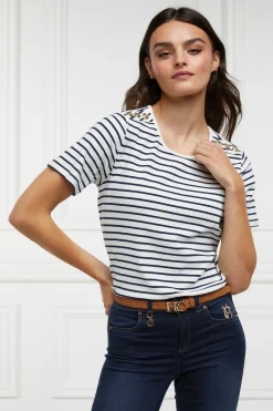 Holland Cooper Padstow Crew Neck Tee Natural Ink Navy Stripe Sale