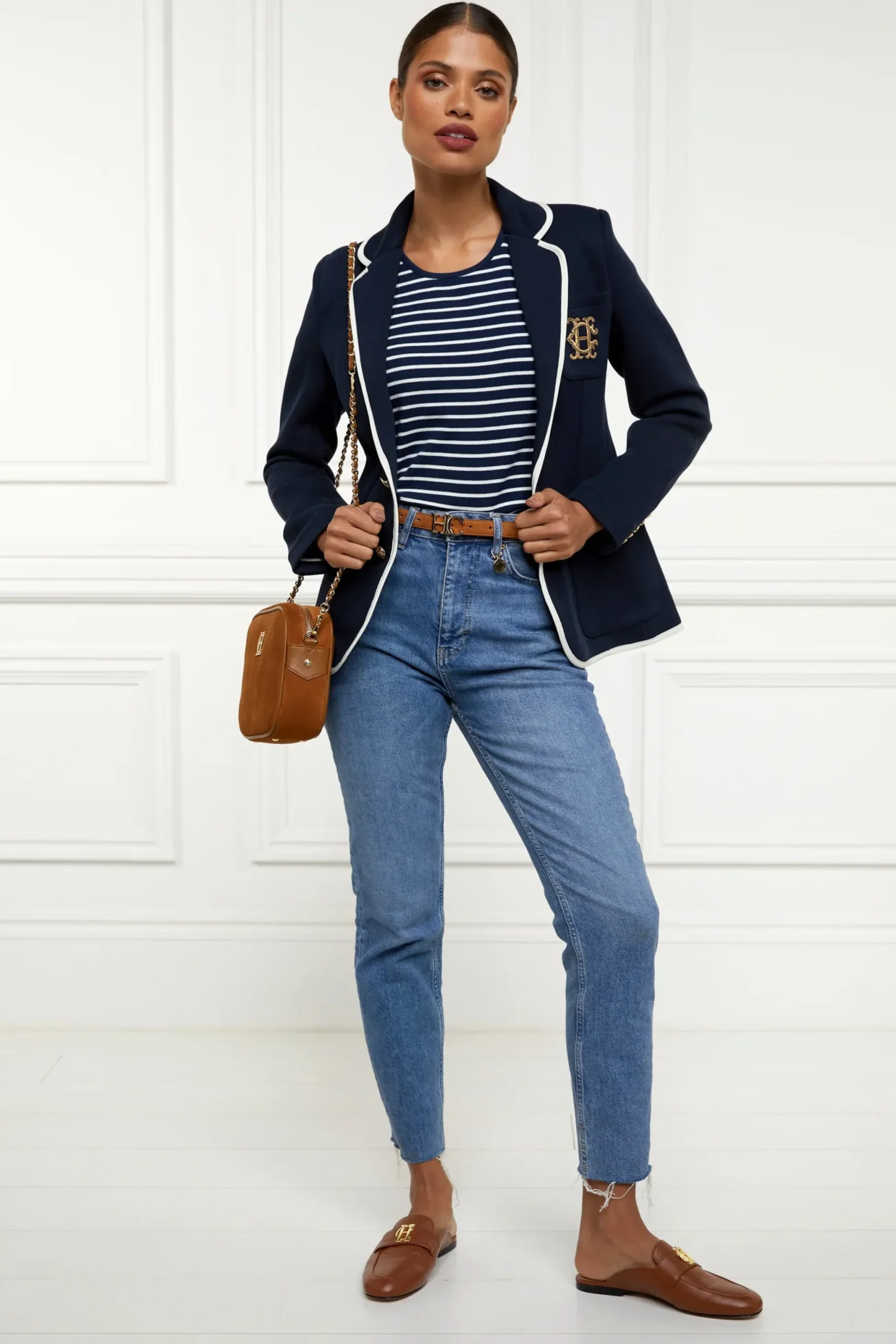 Holland Cooper Padstow Crew Neck Tee Ink Navy Natural Stripe Best