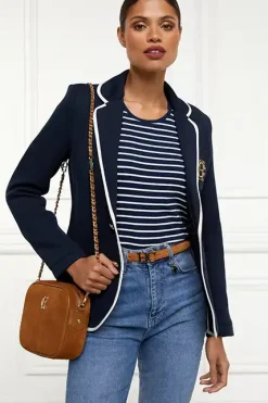 Holland Cooper Padstow Crew Neck Tee Ink Navy Natural Stripe Best