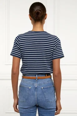Holland Cooper Padstow Crew Neck Tee Ink Navy Natural Stripe Best