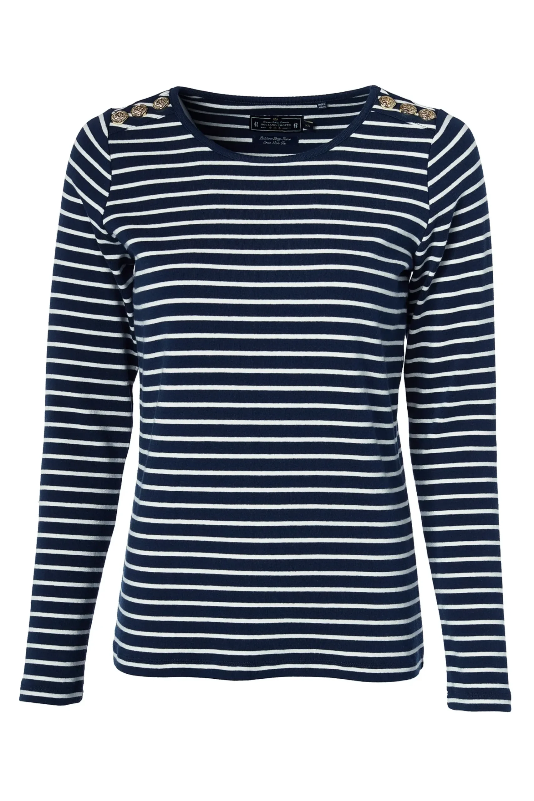 Holland Cooper Padstow Long Sleeve Crew Neck Tee Ink Navy Natural Stripe Hot