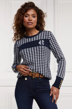 Holland Cooper Panel Crew Neck Knit Ink Navy Best