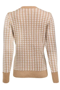 Holland Cooper Panel Crew Neck Knit Camel Houndstooth Best