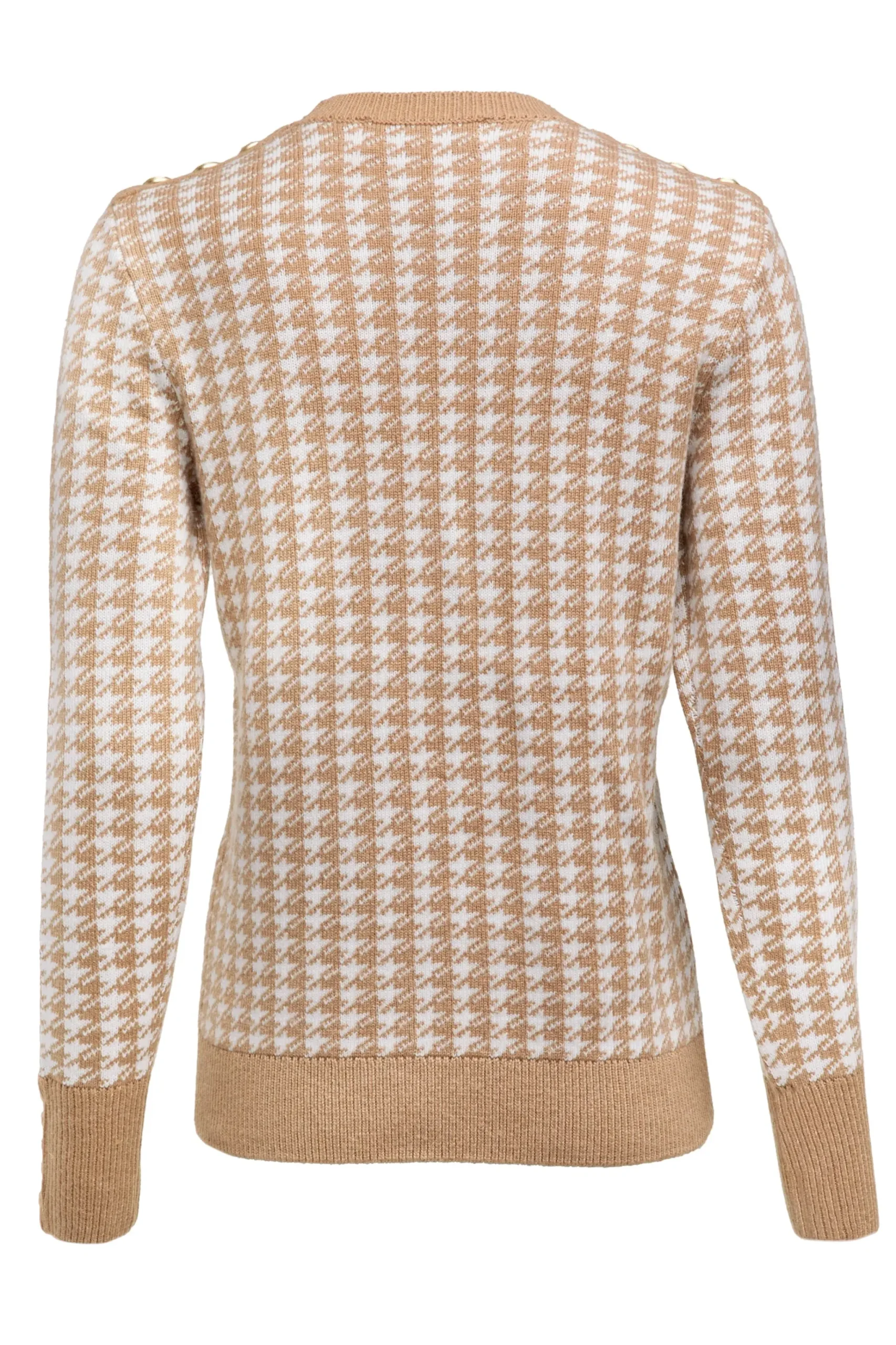 Holland Cooper Panel Crew Neck Knit Camel Houndstooth Best