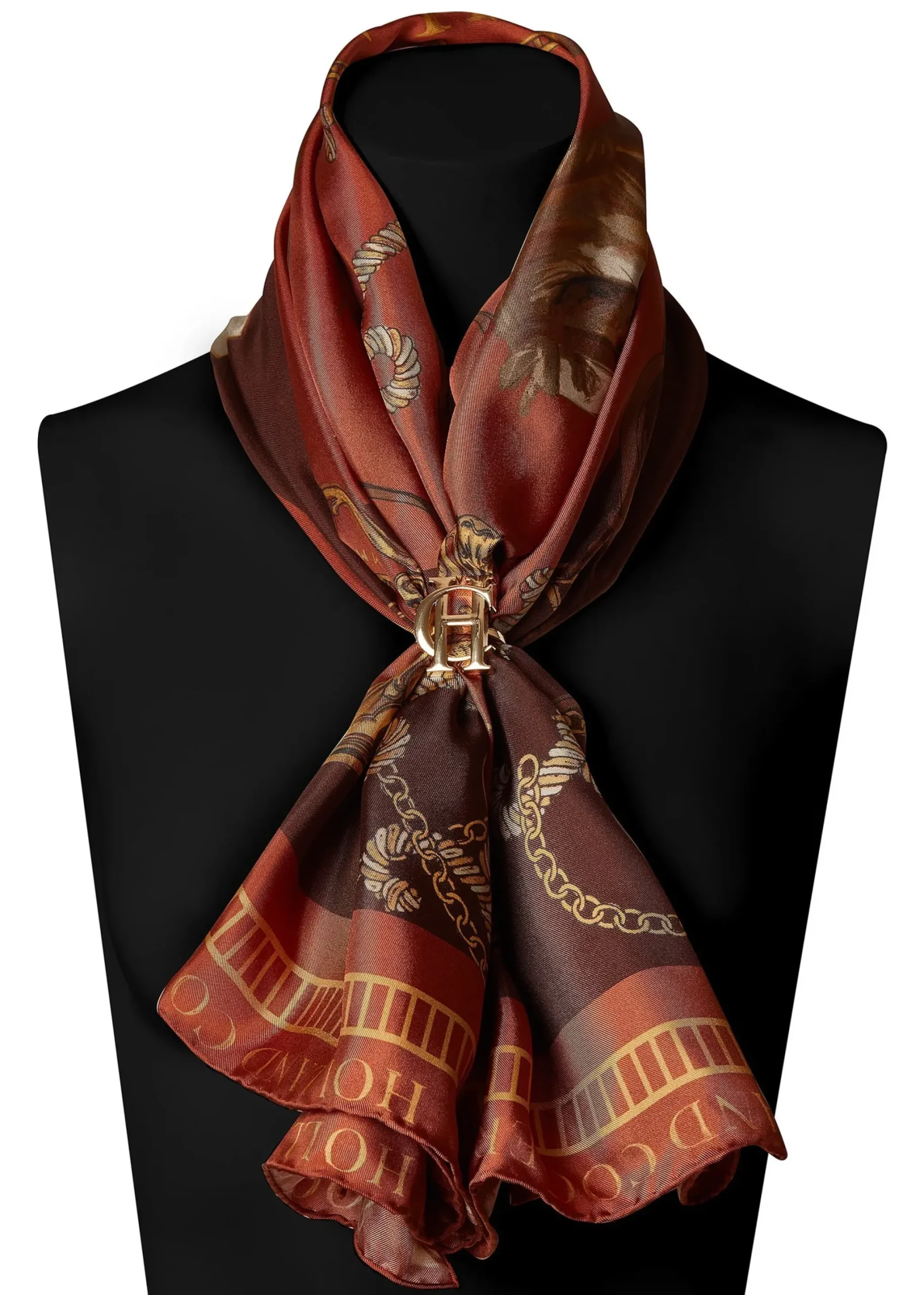 Holland Cooper Regal Horse Silk Scarf Caramel