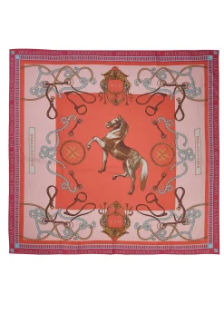 Holland Cooper Regal Horse Silk Scarf Coral Clearance
