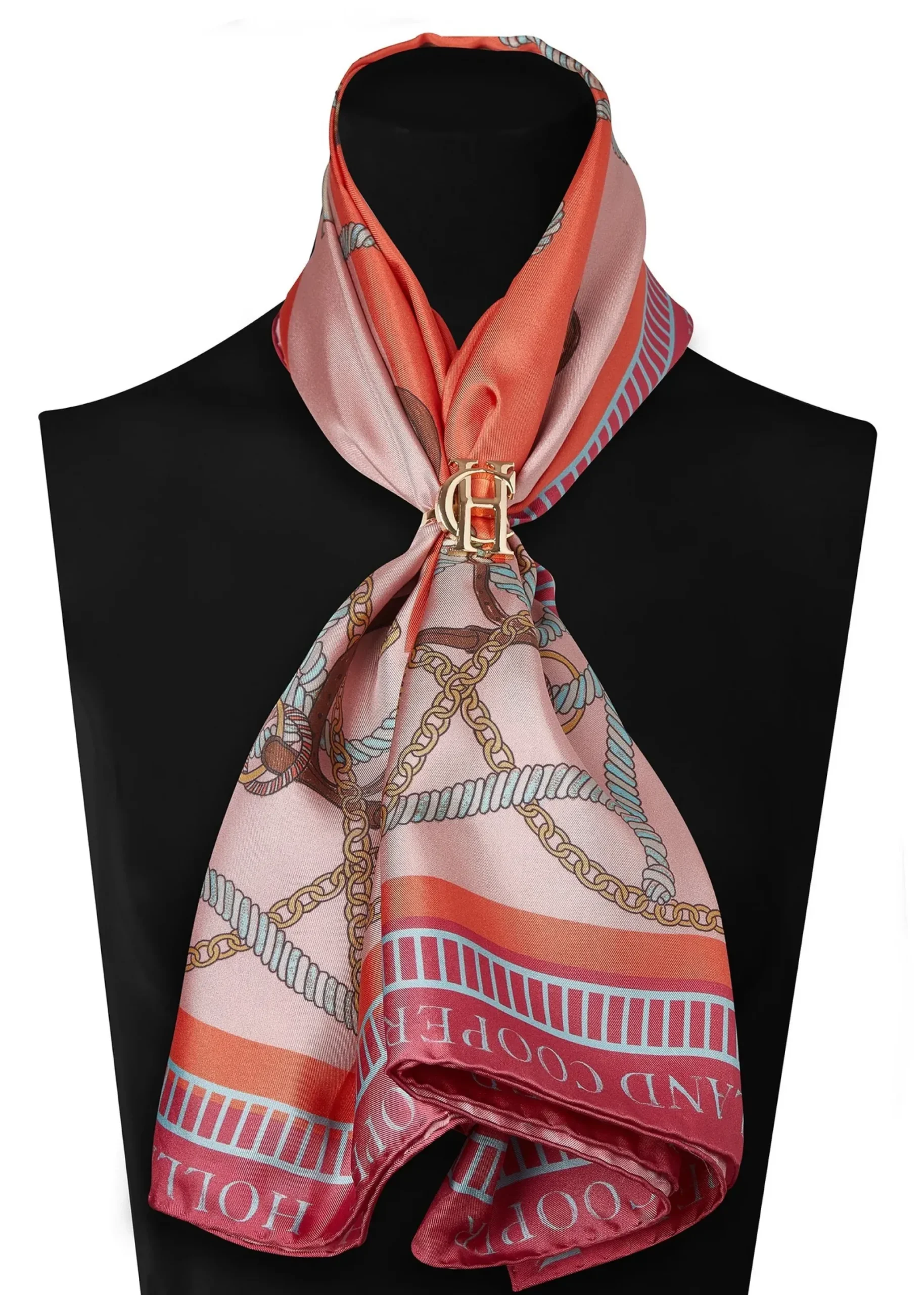Holland Cooper Regal Horse Silk Scarf Coral Clearance
