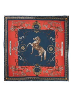 Holland Cooper Regal Horse Silk Scarf Ink Navy Neroli
