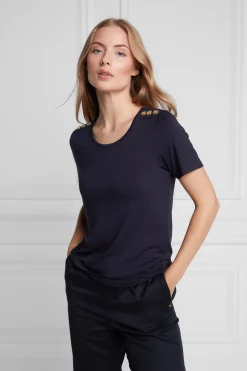 Holland Cooper Relax Fit Crew Neck Tee Ink Navy Sale