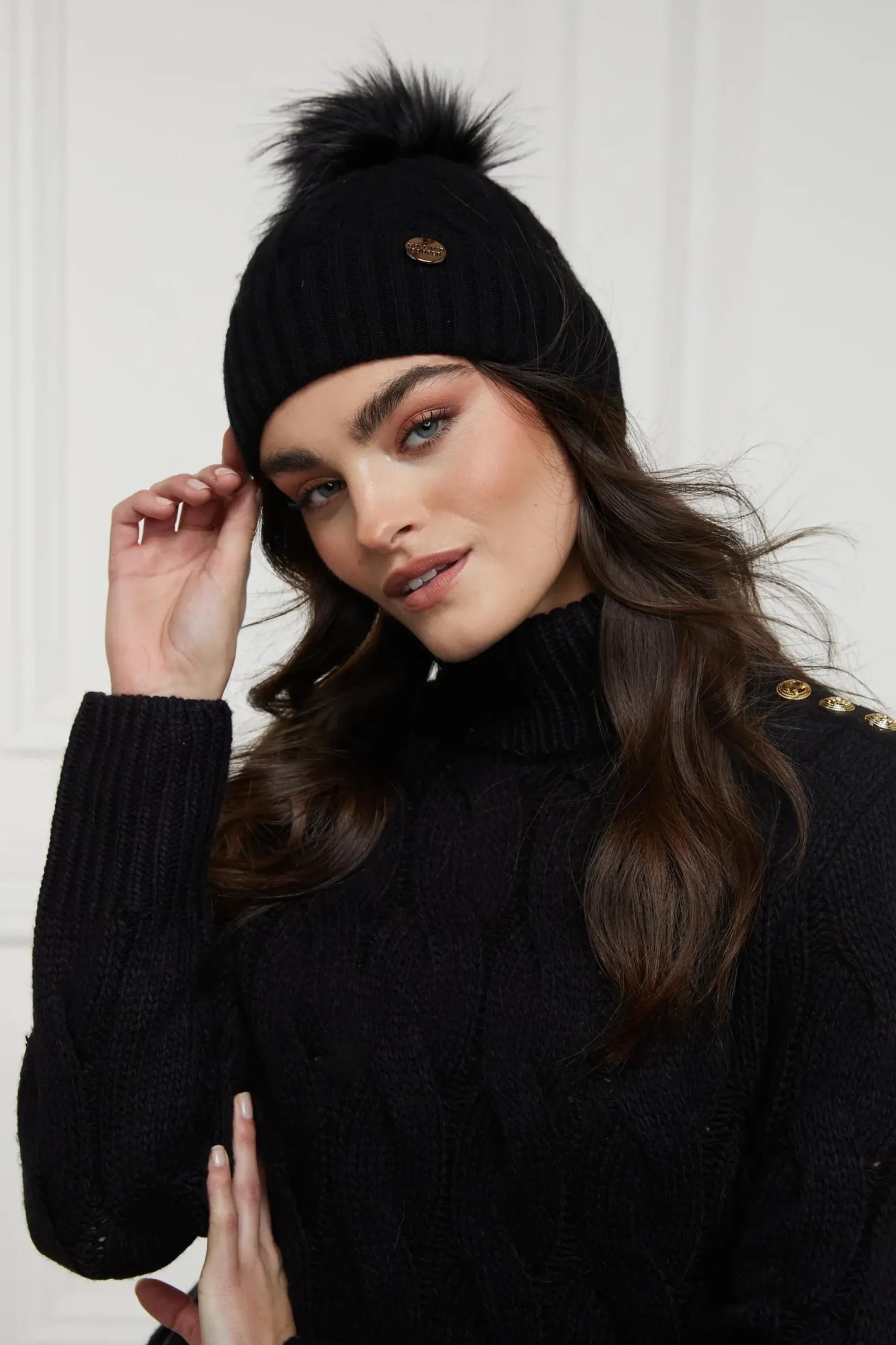 Holland Cooper Rib Bobble Hat Black Discount