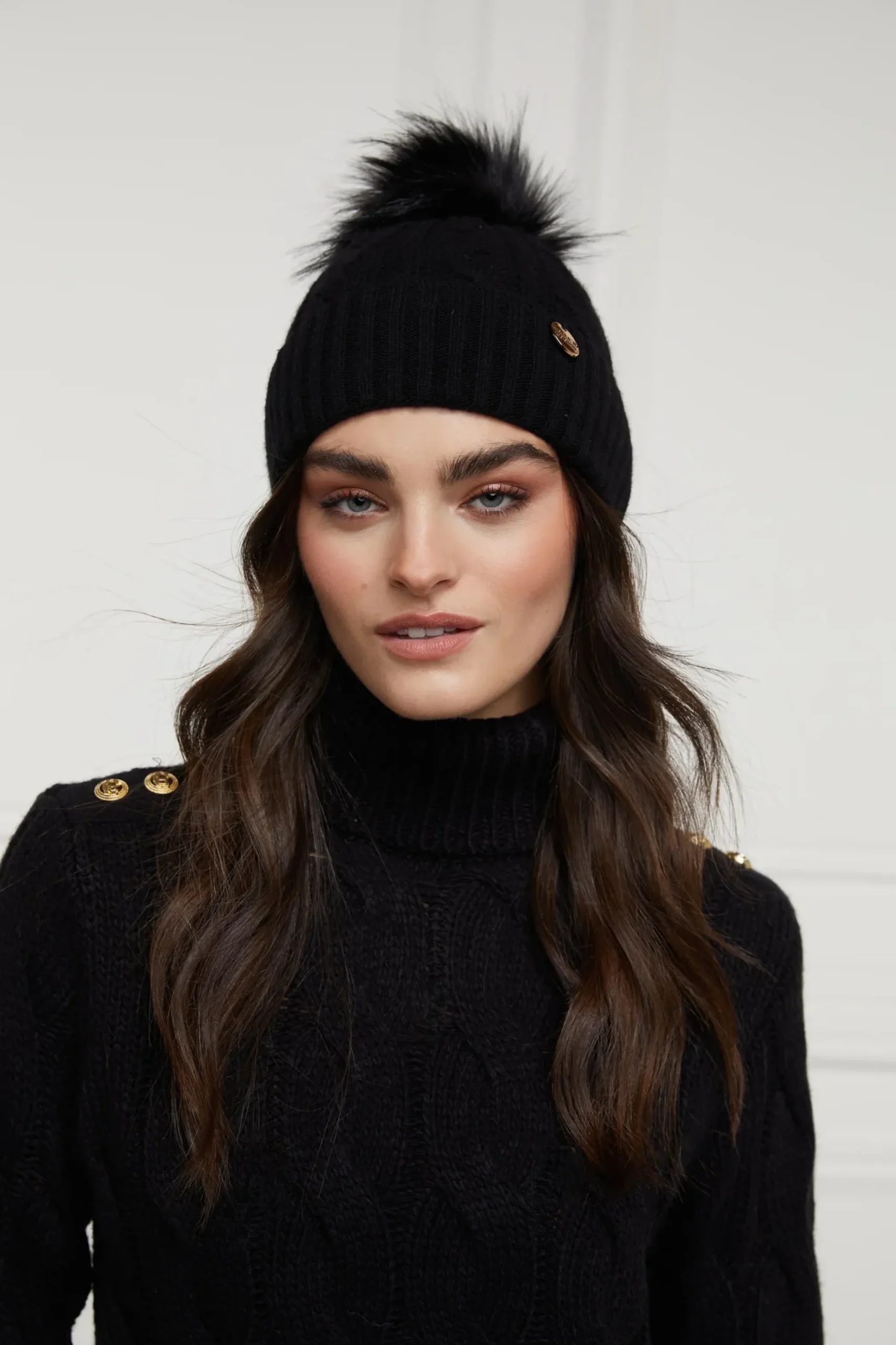Holland Cooper Rib Bobble Hat Black Discount